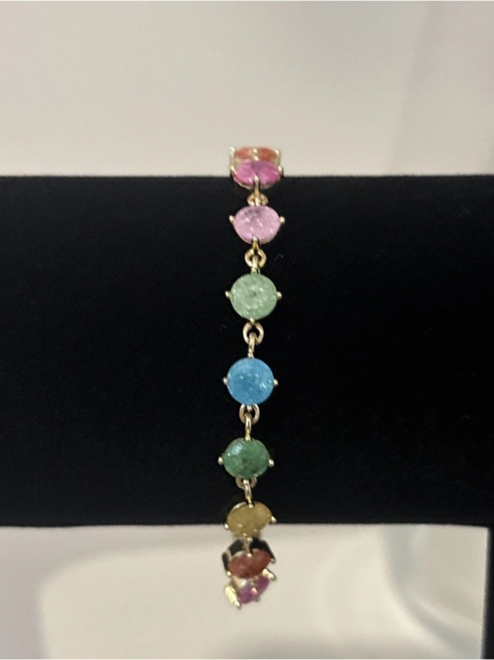 Gold Plated Rainbow Druzy Style Bracelet Colorful Gemstone Link Bracelet - Picture 9 of 10